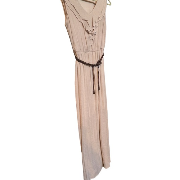 Beige Maxi Sleeveless Dress with Brown Belt Women’s - Picture 3 of 9